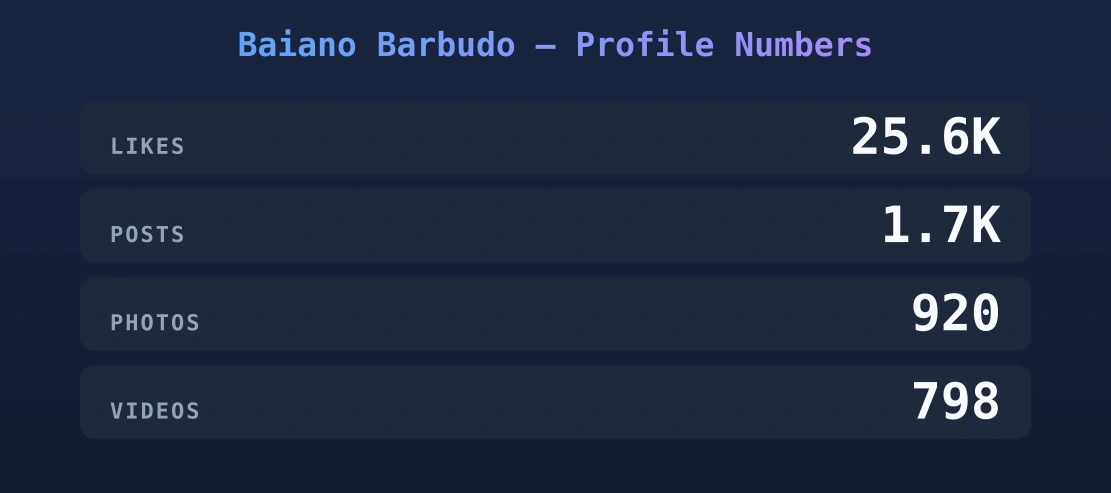 Baiano Barbudo — content metrics