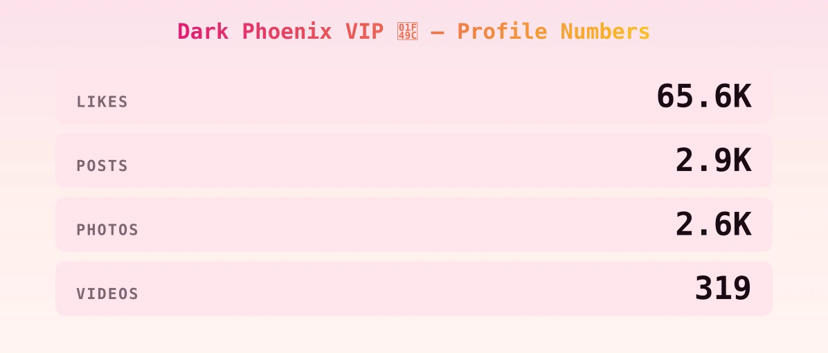 Dark Phoenix VIP 💜 — content metrics