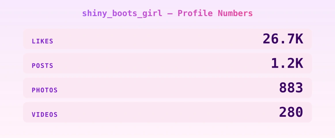shiny_boots_girl — content metrics