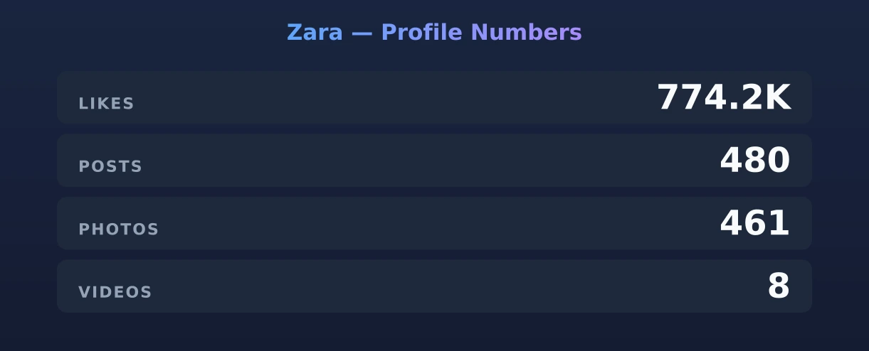 Zara — content metrics