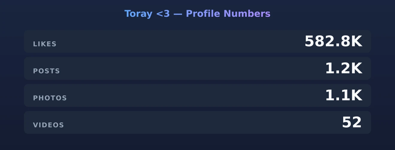 Toray <3 — content metrics